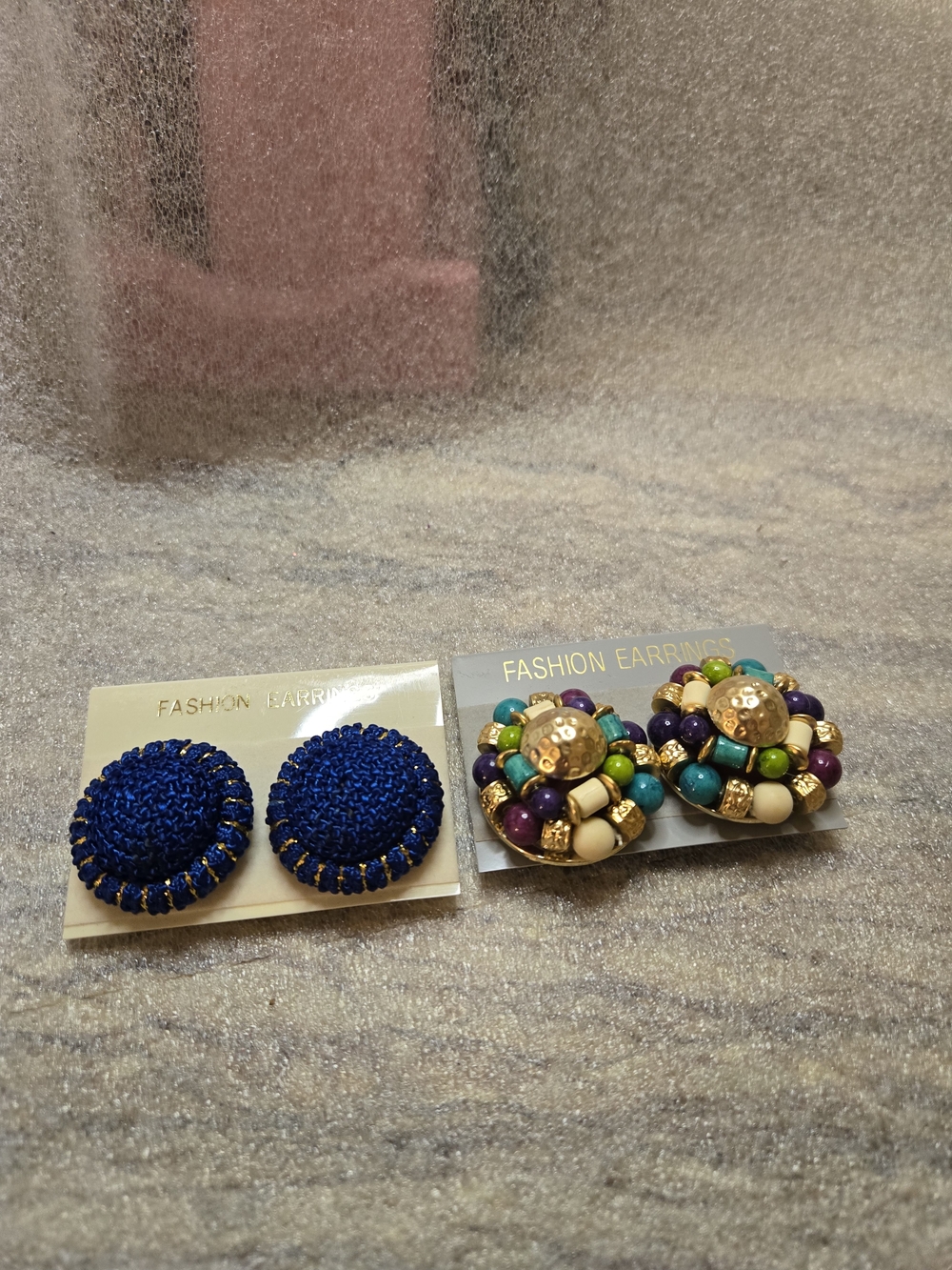 Fashion Earrings - Blue Beaded Studs & Multicolor Cluster Set